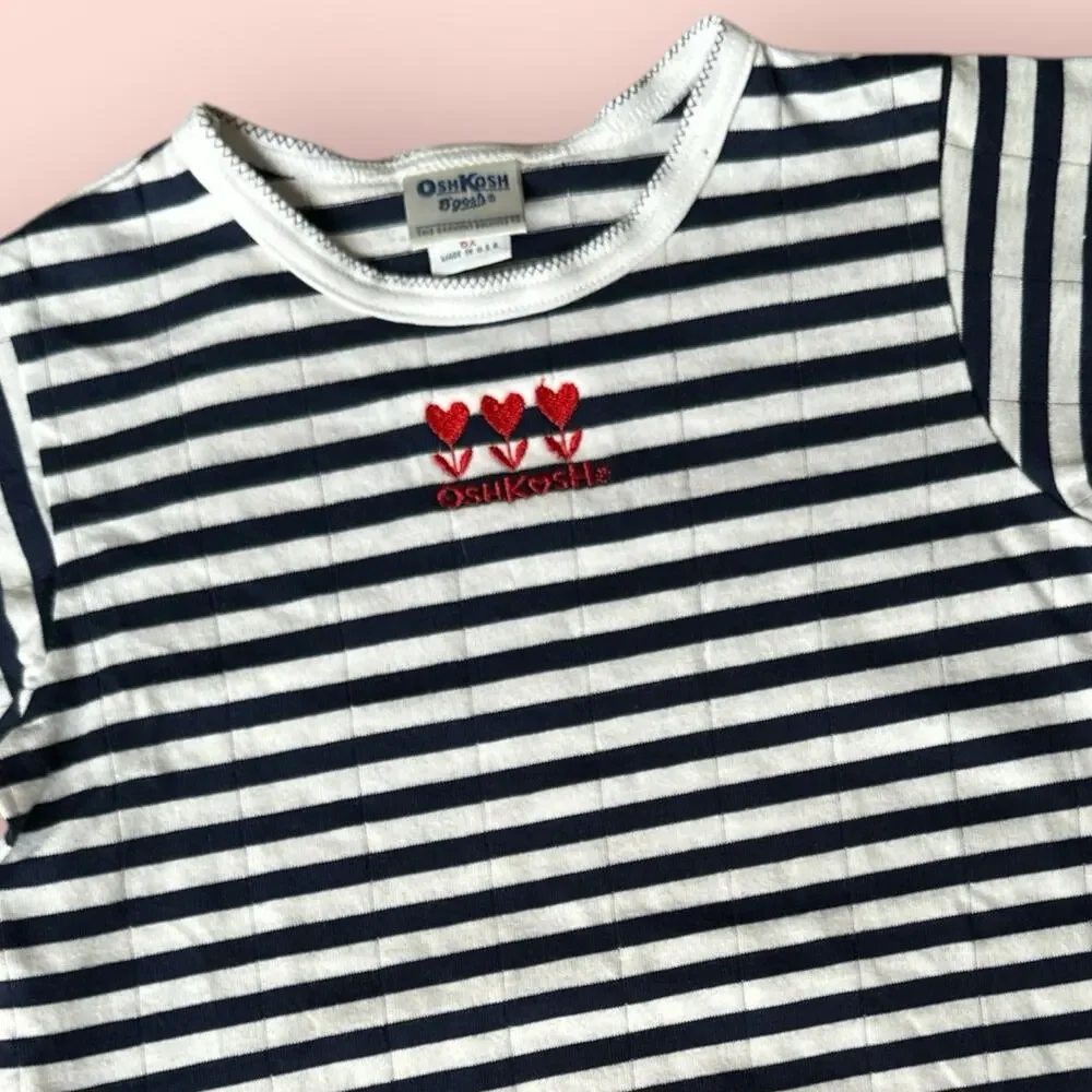 VTG OshKosh B'gosh Blue White Ringer T-Shirt Sz 6x USA New Striped Embroidered